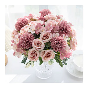 Künstliches Blumenbouquet von smr mit Rosen, Pfingstrosen, Hortensien und Nelken in Lila und Rosa für deine Hochzeits- und Heimdekoration
