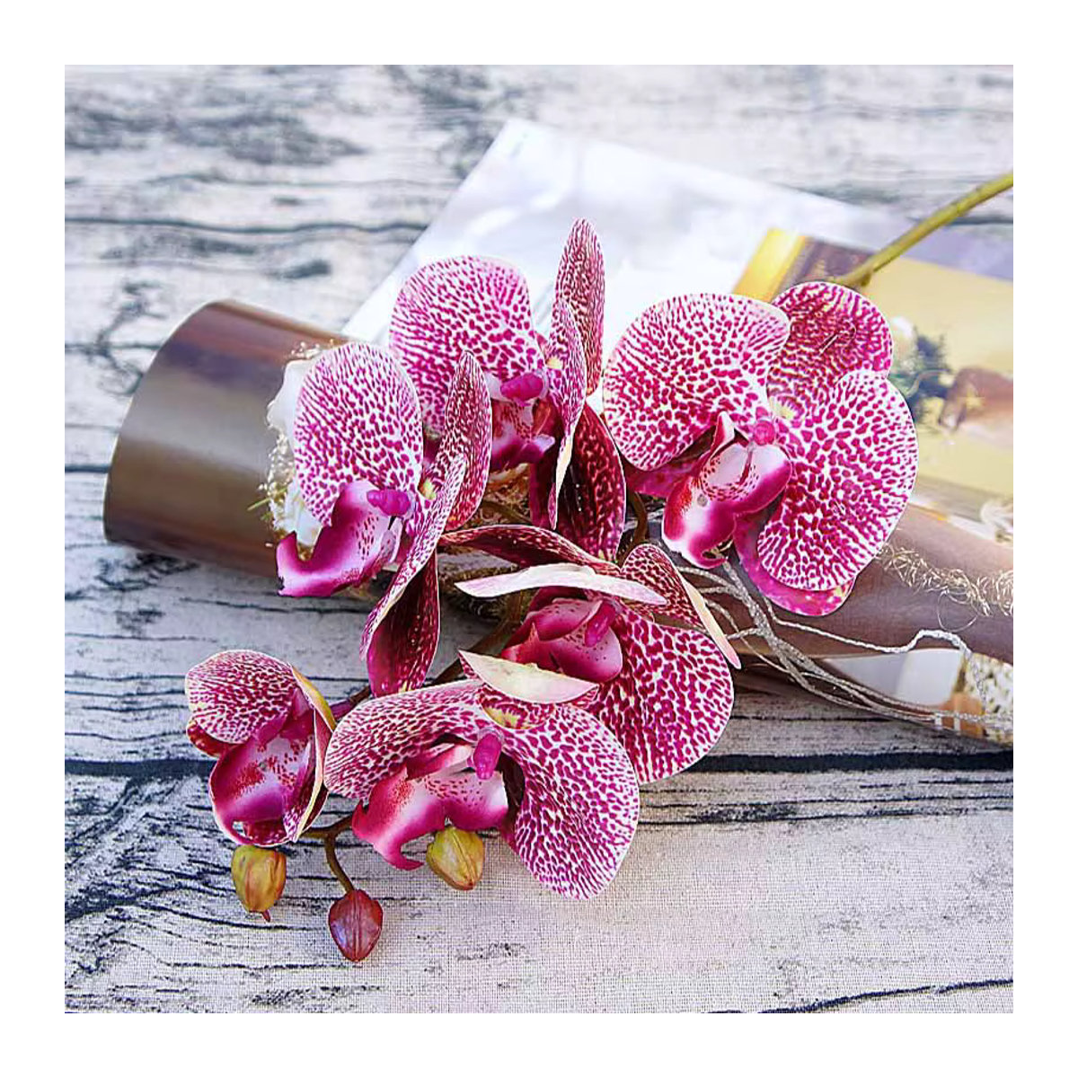 Künstliches Orchideen-Bouquet mit 6 Köpfen und 3D-Schmetterlingen in Rosa und Mehrfarbig von smr - Bild 2
