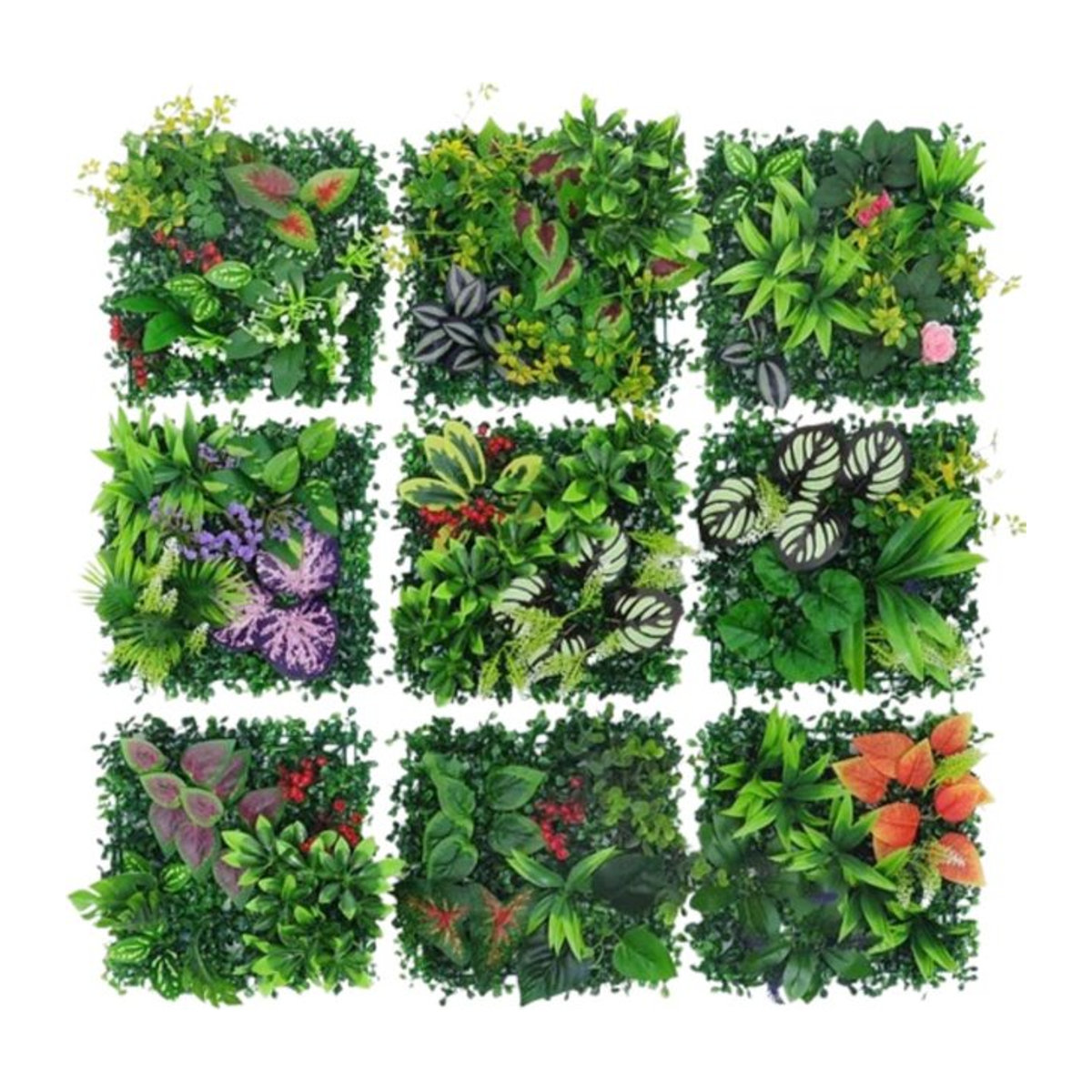 Künstliches Wandpaneel mit Ahornblättern und grünem Gras in quadratischer Form zur Wandmontage - Bild 1
