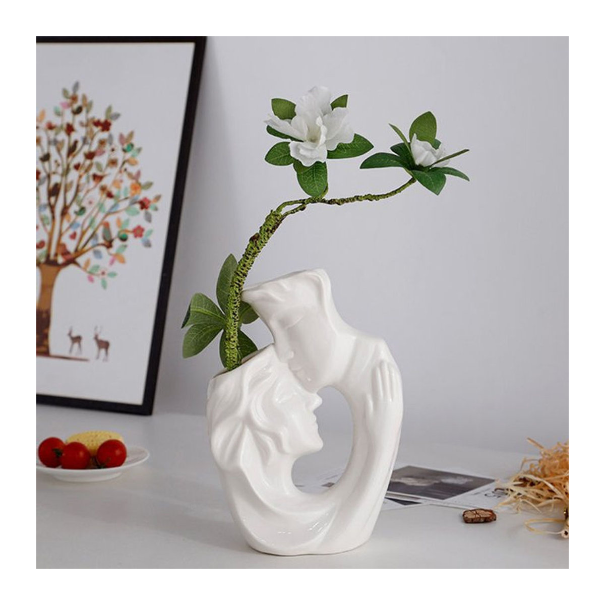 Kuss Charakter Paar Vase aus Keramik in Weiß als minimalistisches Ornament für Wohnzimmer und Büro - Bild 1