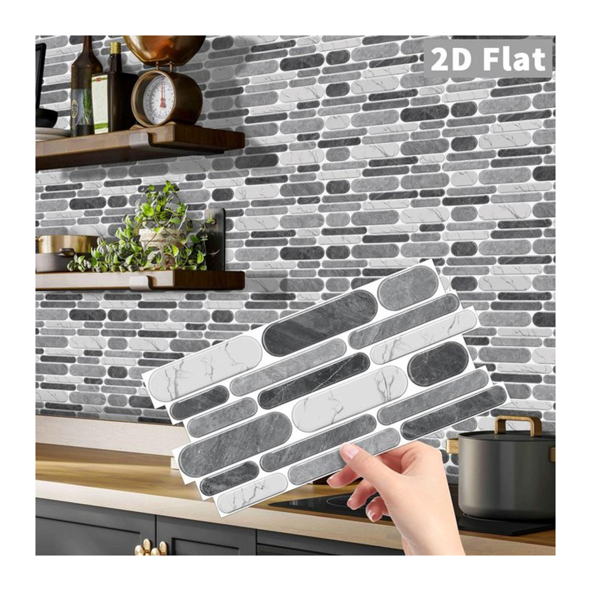 KUUJOJO Selbstklebende Fliesenaufkleber in Grau mit modernem geometrischem Design für Küche und Badezimmer - Bild 1