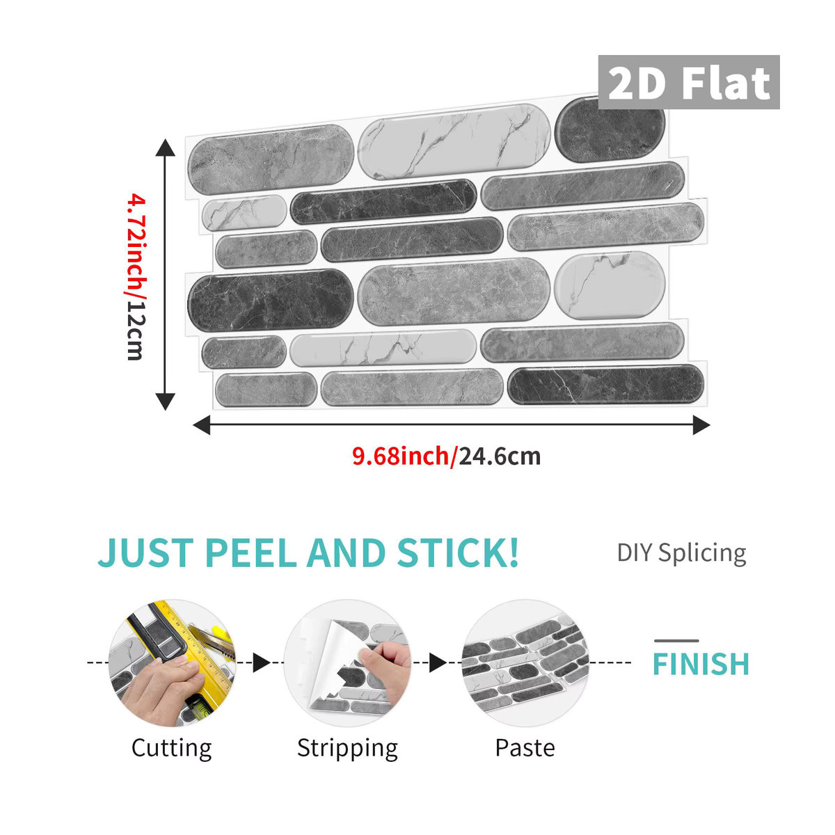 KUUJOJO Selbstklebende Fliesenaufkleber in Grau mit modernem geometrischem Design für Küche und Badezimmer - Bild 2