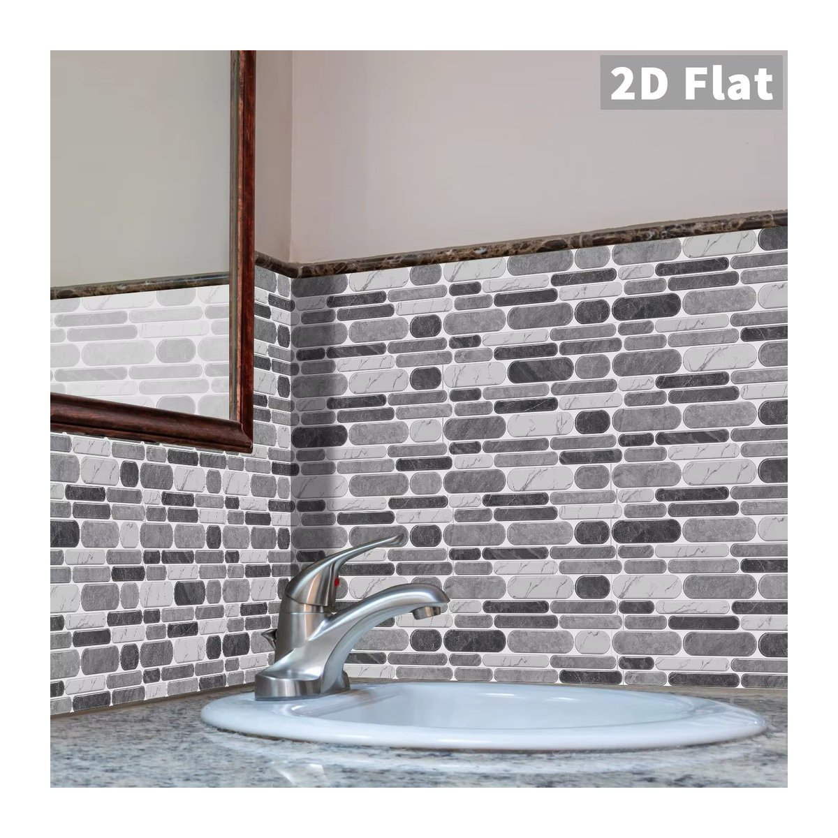 KUUJOJO Selbstklebende Fliesenaufkleber in Grau mit modernem geometrischem Design für Küche und Badezimmer - Bild 4