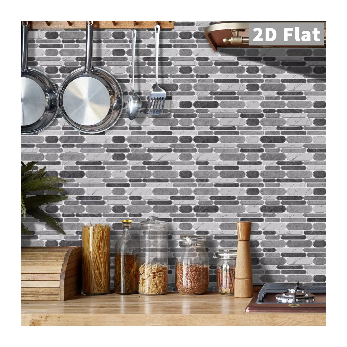 KUUJOJO Selbstklebende Fliesenaufkleber in Grau mit modernem geometrischem Design für Küche und Badezimmer - Bild 5