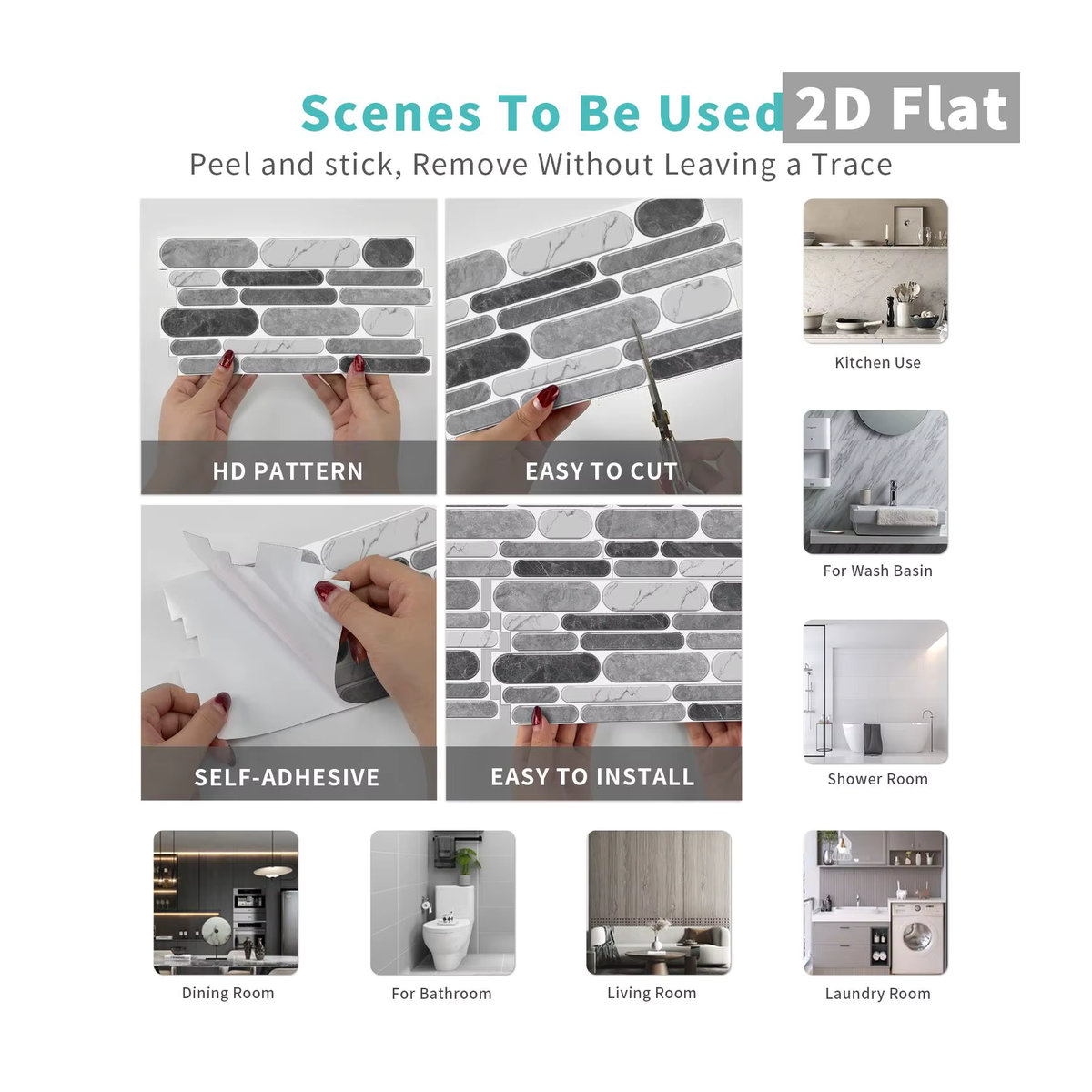 KUUJOJO Selbstklebende Fliesenaufkleber in Grau mit modernem geometrischem Design für Küche und Badezimmer - Bild 6