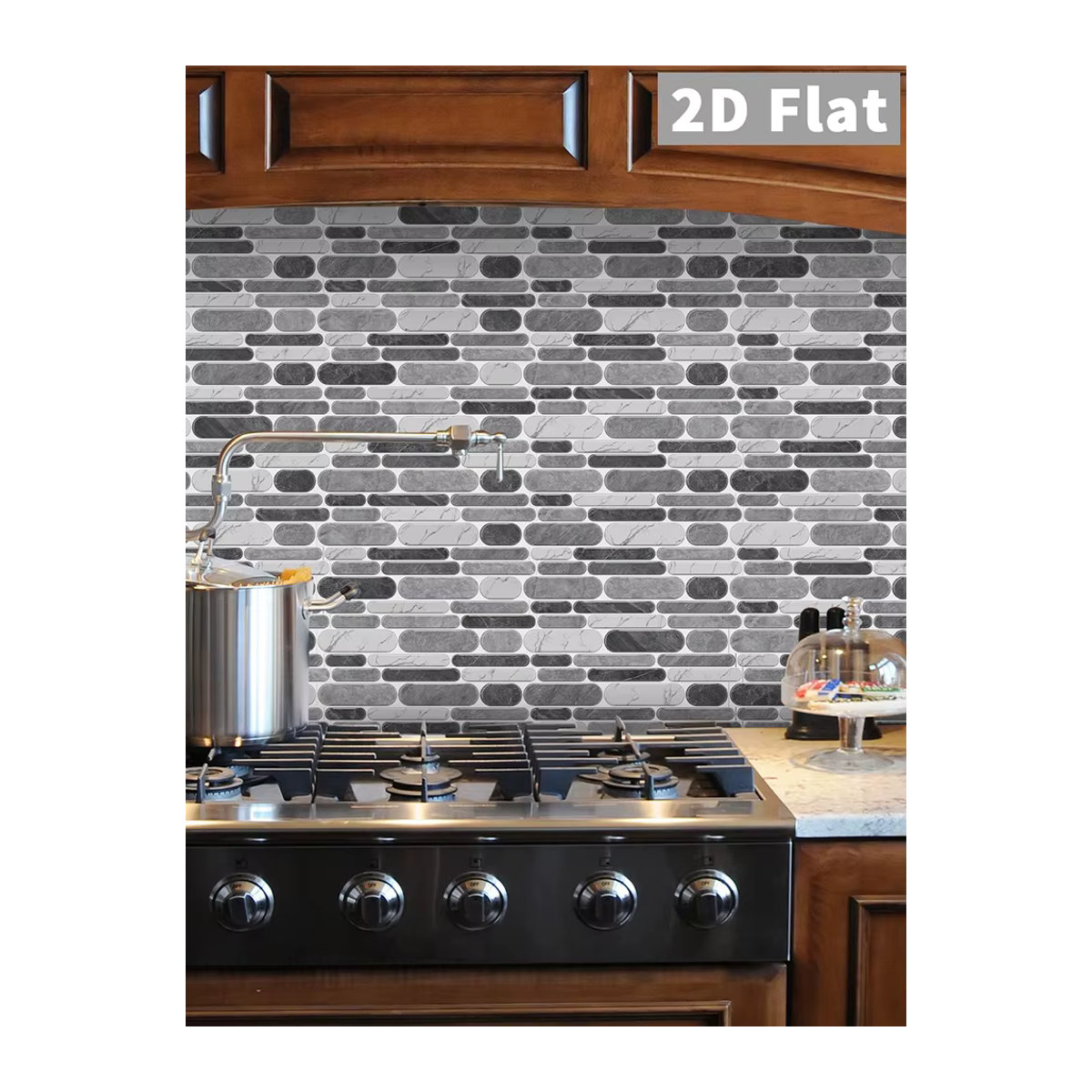 KUUJOJO Selbstklebende Fliesenaufkleber in Grau mit modernem geometrischem Design für Küche und Badezimmer - Bild 7