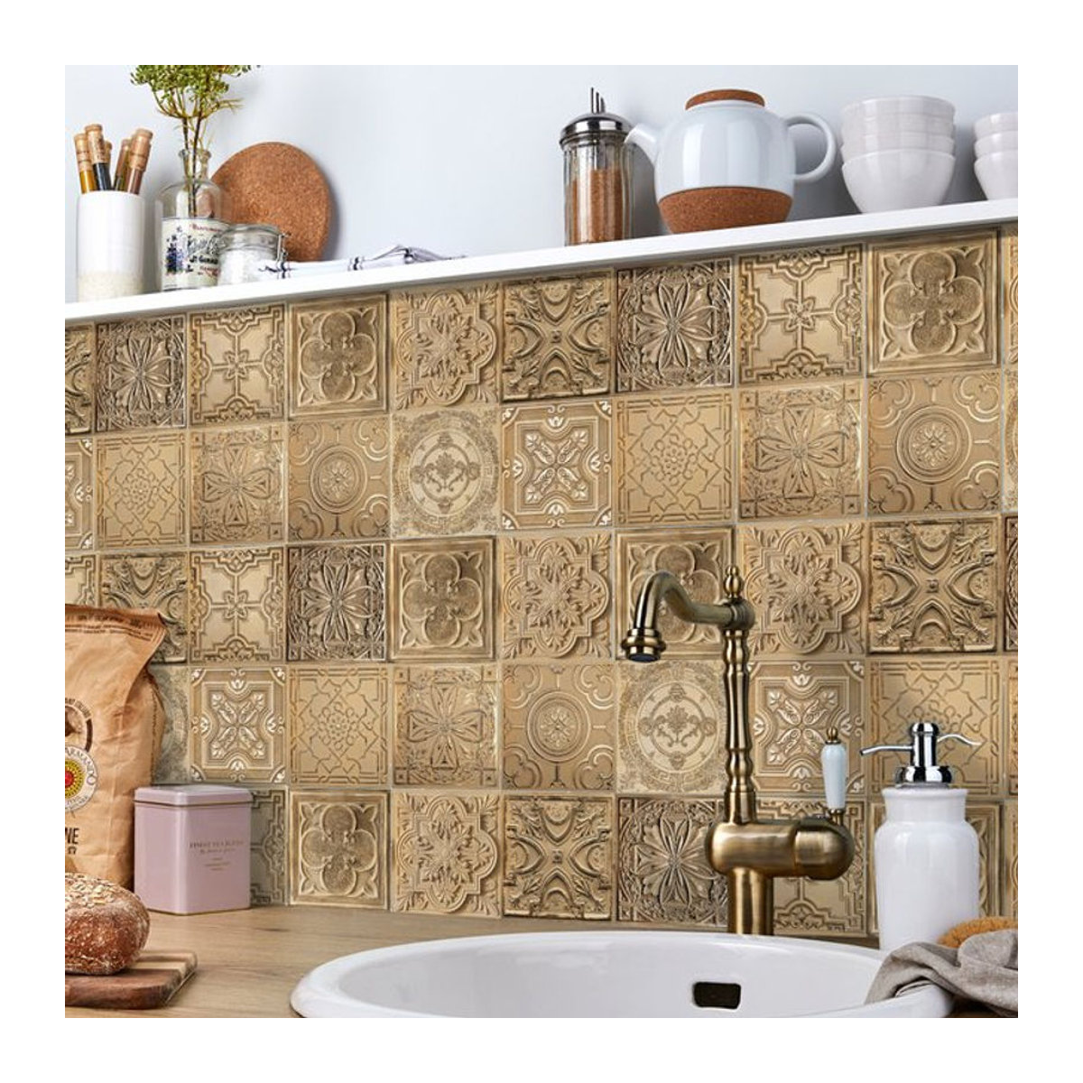 KUUJOJO Wandaufkleber Set in Gold, 24-teiliges geometrisches Vintage Design für Küche, Wohnzimmer und Schlafzimmer - Bild 1