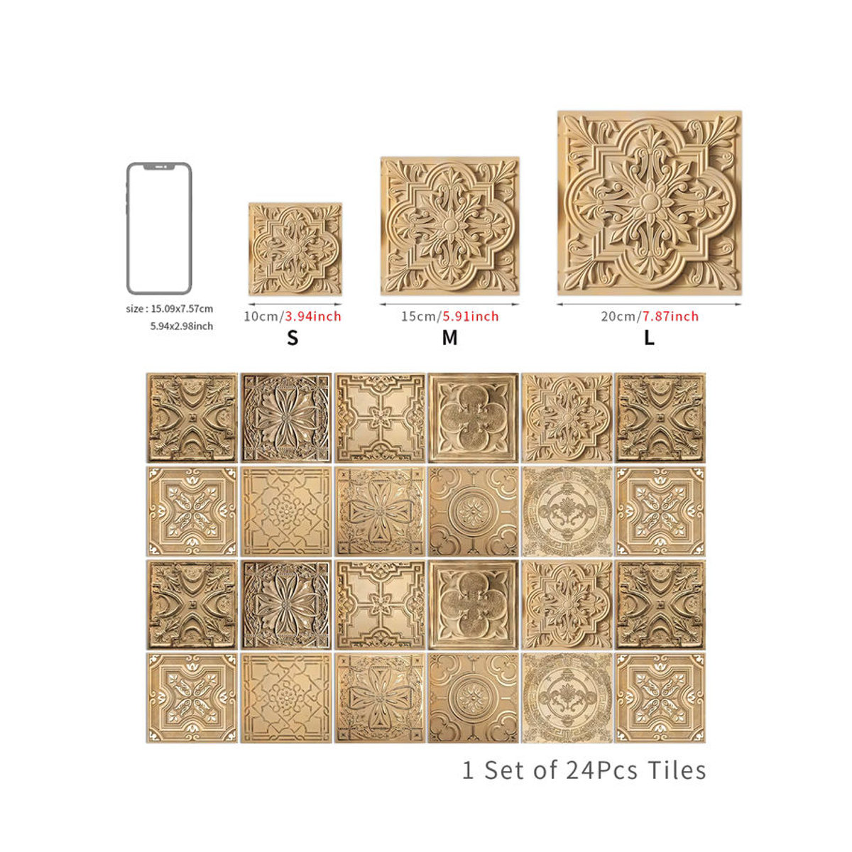 KUUJOJO Wandaufkleber Set in Gold, 24-teiliges geometrisches Vintage Design für Küche, Wohnzimmer und Schlafzimmer - Bild 2