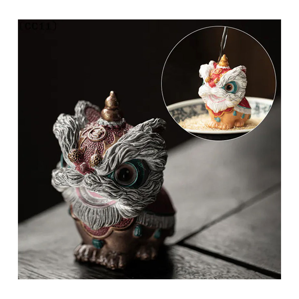 KuZHEN Farbwechselnder Tee-Glücksbringer Löwentanz als orientalische Teetisch-Dekoration in Mehrfarbig aus Kunstharz - Bild 1