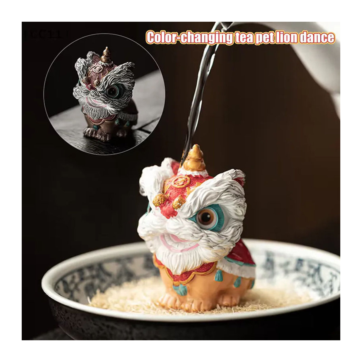 KuZHEN Farbwechselnder Tee-Glücksbringer Löwentanz als orientalische Teetisch-Dekoration in Mehrfarbig aus Kunstharz - Bild 2