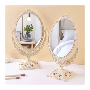 KuZHEN Vintage Make-up Spiegel in Creme mit floralem Design, ovaler Form aus Kunststoff