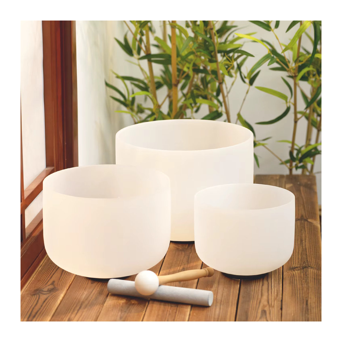 KVKA 3-teiliges Quarz-Kristall-Klangschalen-Set in Weiß mit 6, 8 und 10 Zoll für Yoga und Meditation - Bild 3