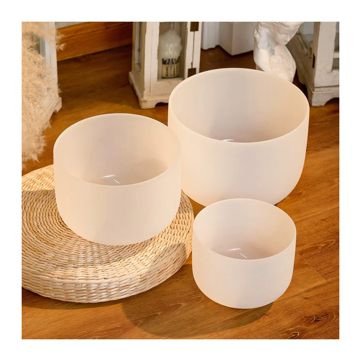 KVKA 3-teiliges Quarz-Kristall-Klangschalen-Set in Weiß mit 6, 8 und 10 Zoll für Yoga und Meditation - Bild 4