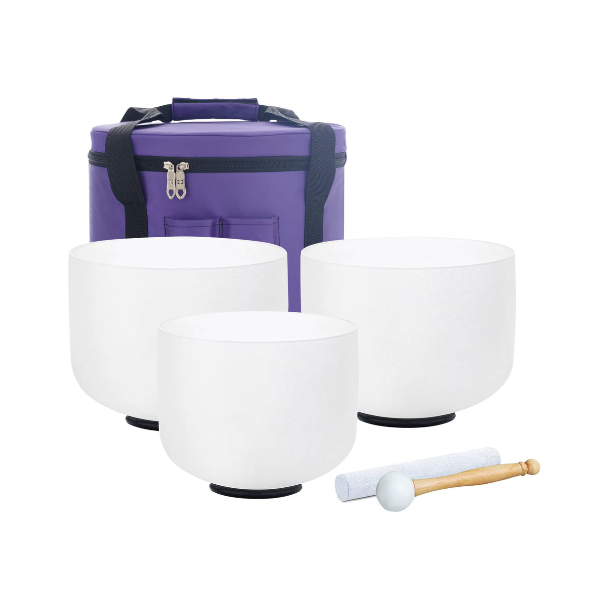 KVKA 3-teiliges Quarz-Kristall-Klangschalen-Set in Weiß mit 6, 8 und 10 Zoll für Yoga und Meditation - Bild 5