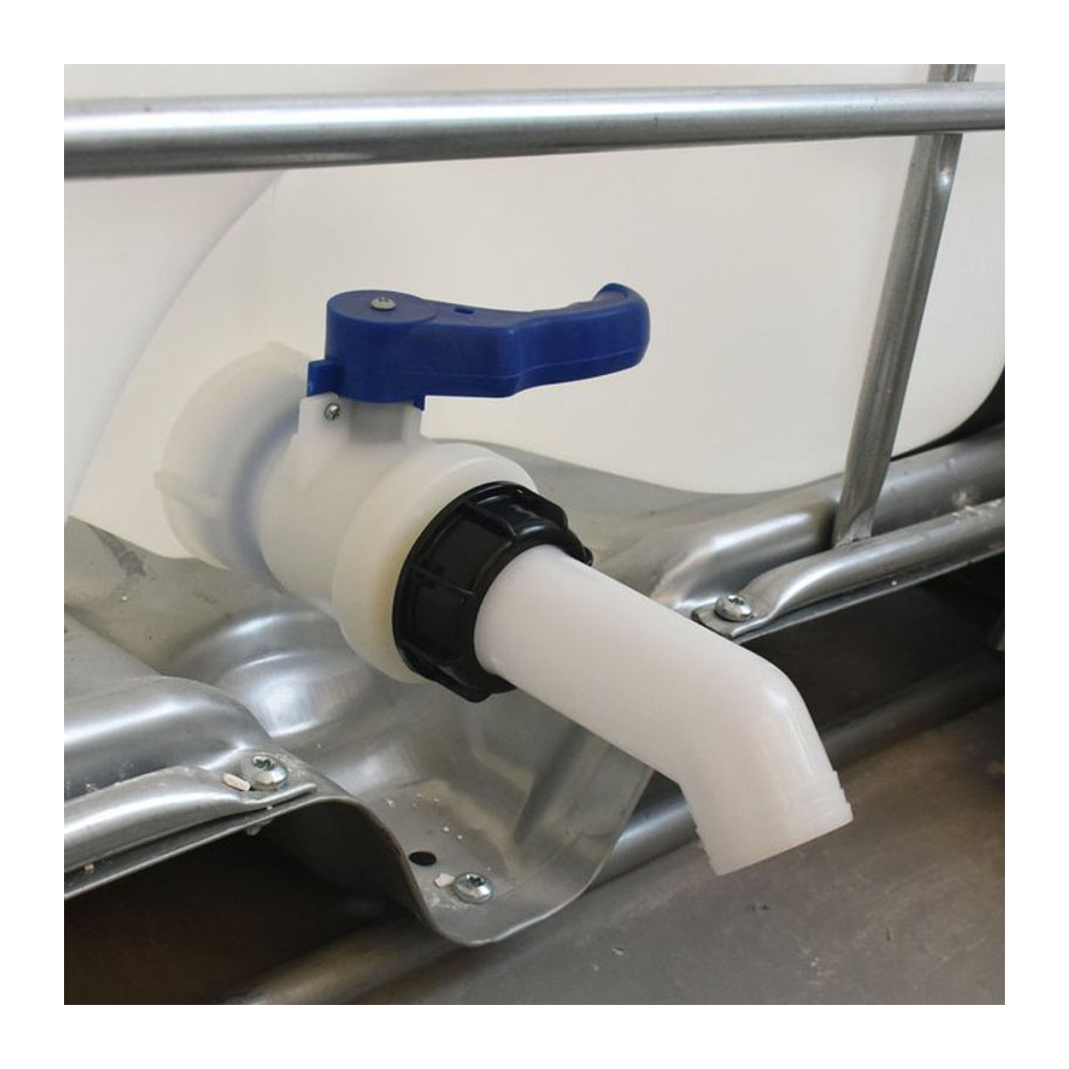 KWZL IBC Wassertank Adapter mit Wasserhahn in Blau, S60 x 6 mm und 75 mm Anschluss für 46 mm Gartenschläuche - Bild 1