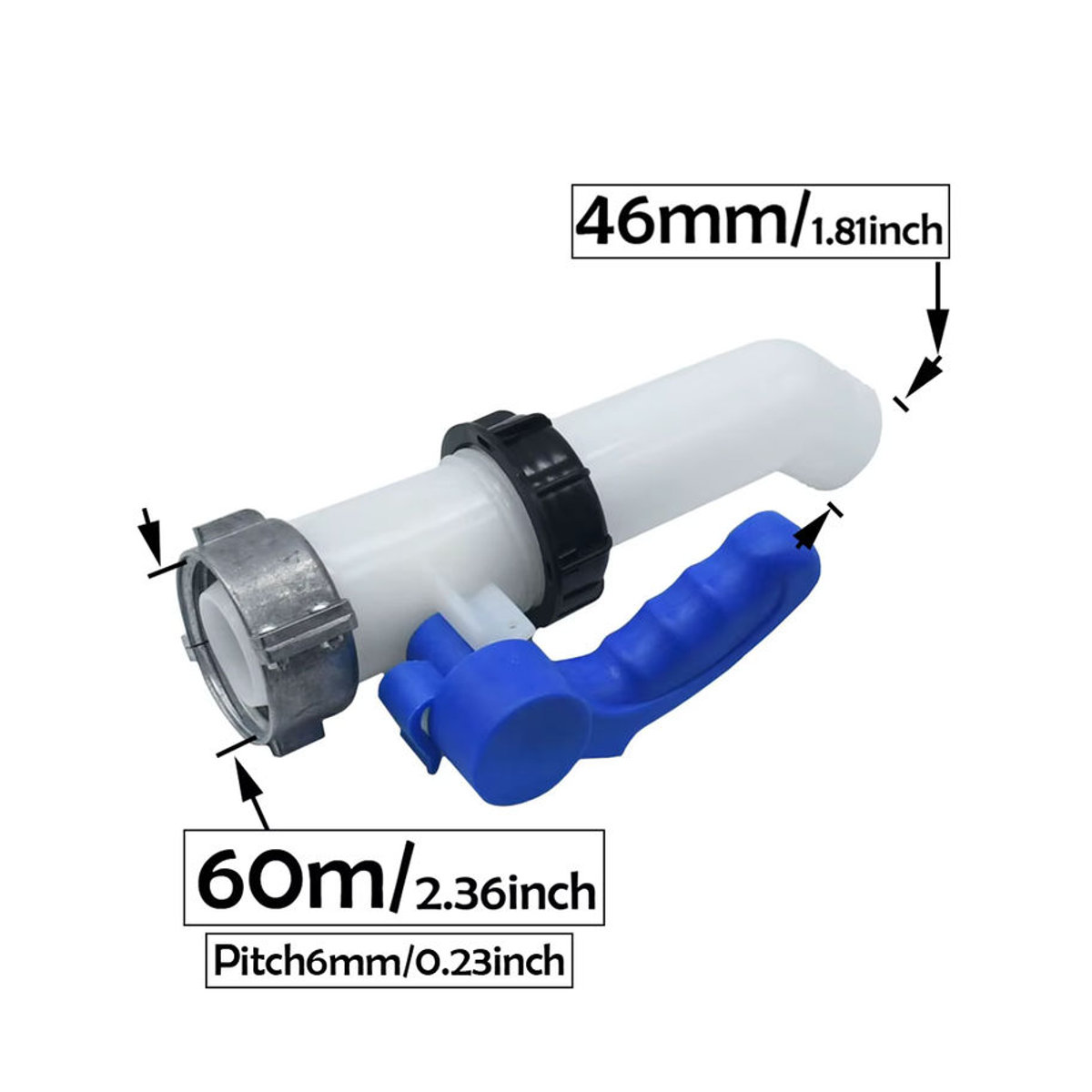 KWZL IBC Wassertank Adapter mit Wasserhahn in Blau, S60 x 6 mm und 75 mm Anschluss für 46 mm Gartenschläuche - Bild 4