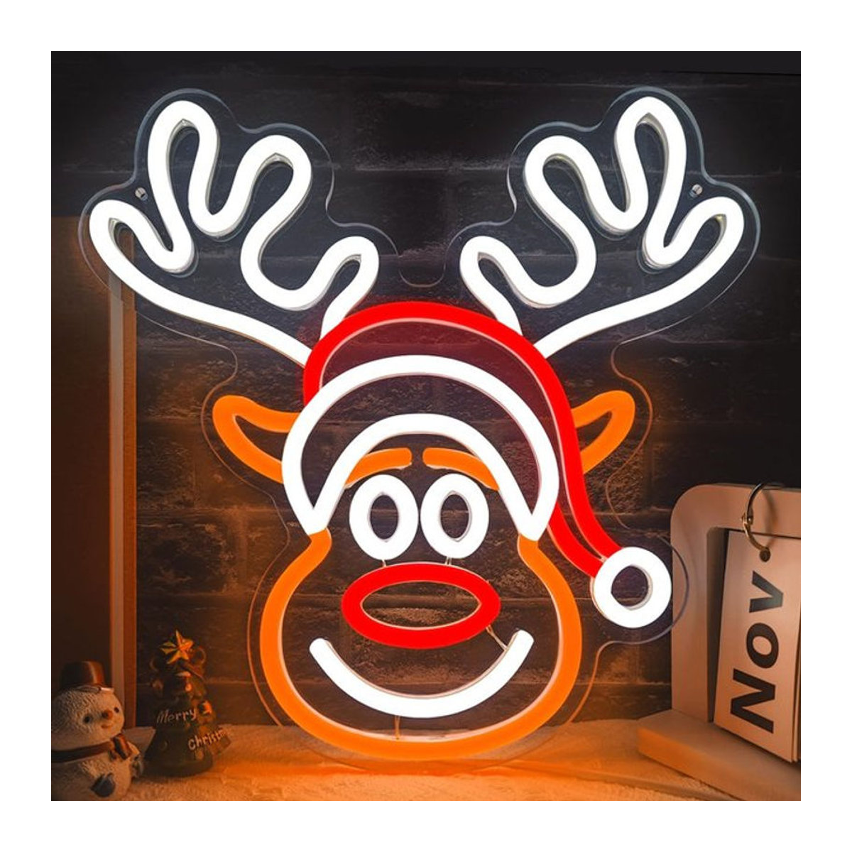 kzjspn Weihnachts-Elch-Neonschild dimmbares LED-Neonlicht für Weihnachtsdekoration, Schlafzimmer und Partys - Bild 1