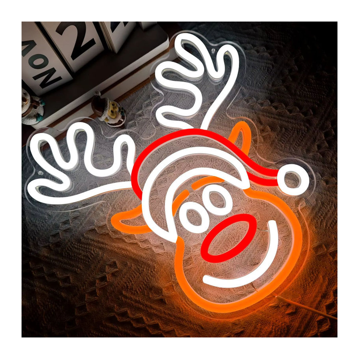 kzjspn Weihnachts-Elch-Neonschild dimmbares LED-Neonlicht für Weihnachtsdekoration, Schlafzimmer und Partys - Bild 2