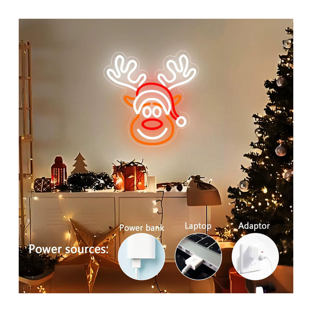kzjspn Weihnachts-Elch-Neonschild dimmbares LED-Neonlicht für Weihnachtsdekoration, Schlafzimmer und Partys - Bild 5