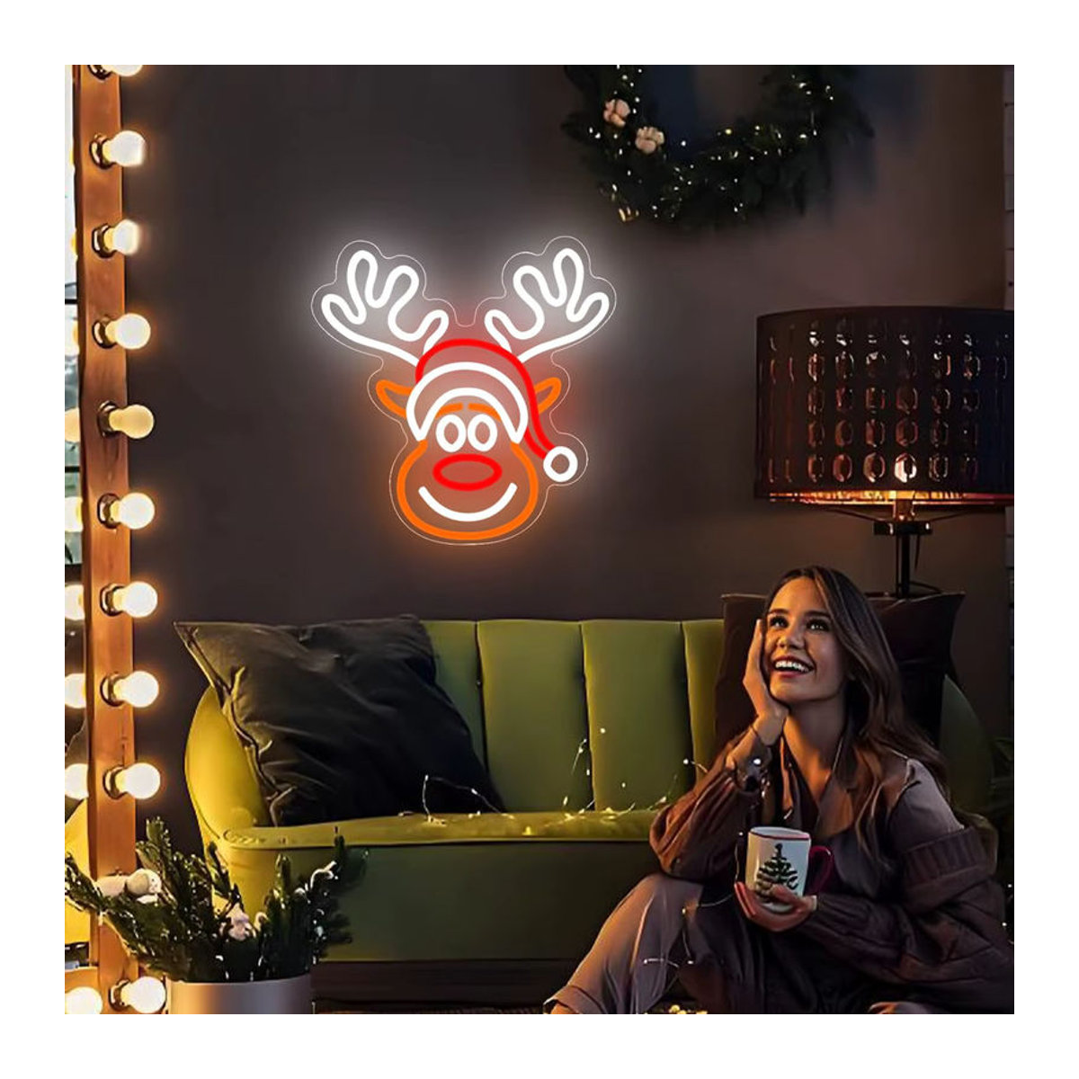 kzjspn Weihnachts-Elch-Neonschild dimmbares LED-Neonlicht für Weihnachtsdekoration, Schlafzimmer und Partys - Bild 6