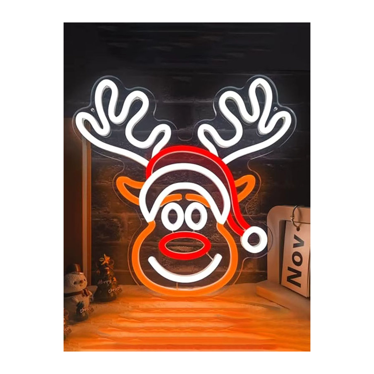 kzjspn Weihnachts-Elch-Neonschild dimmbares LED-Neonlicht für Weihnachtsdekoration, Schlafzimmer und Partys - Bild 7