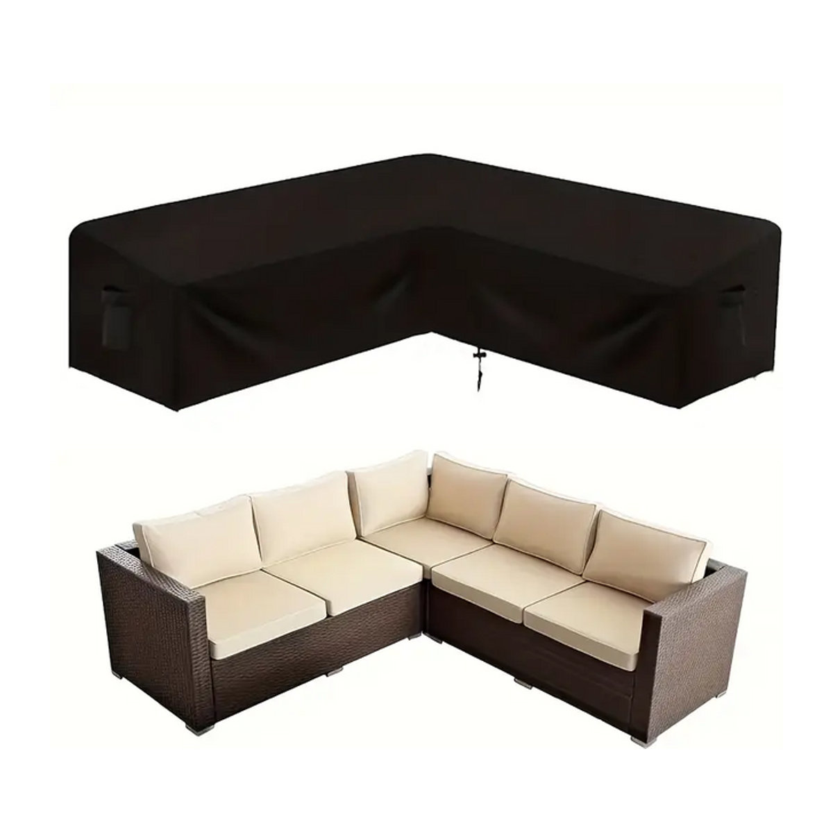 L-förmige Terrassen-Schnittsofa-Abdeckung aus hochwertigem 210D-Textil in Schwarz - Bild 1