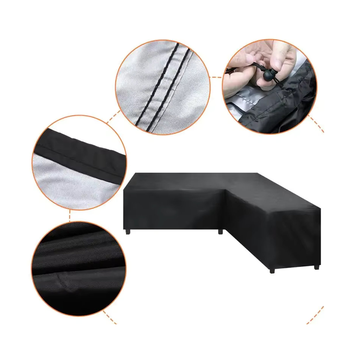 L-förmige Terrassen-Schnittsofa-Abdeckung aus hochwertigem 210D-Textil in Schwarz - Bild 3