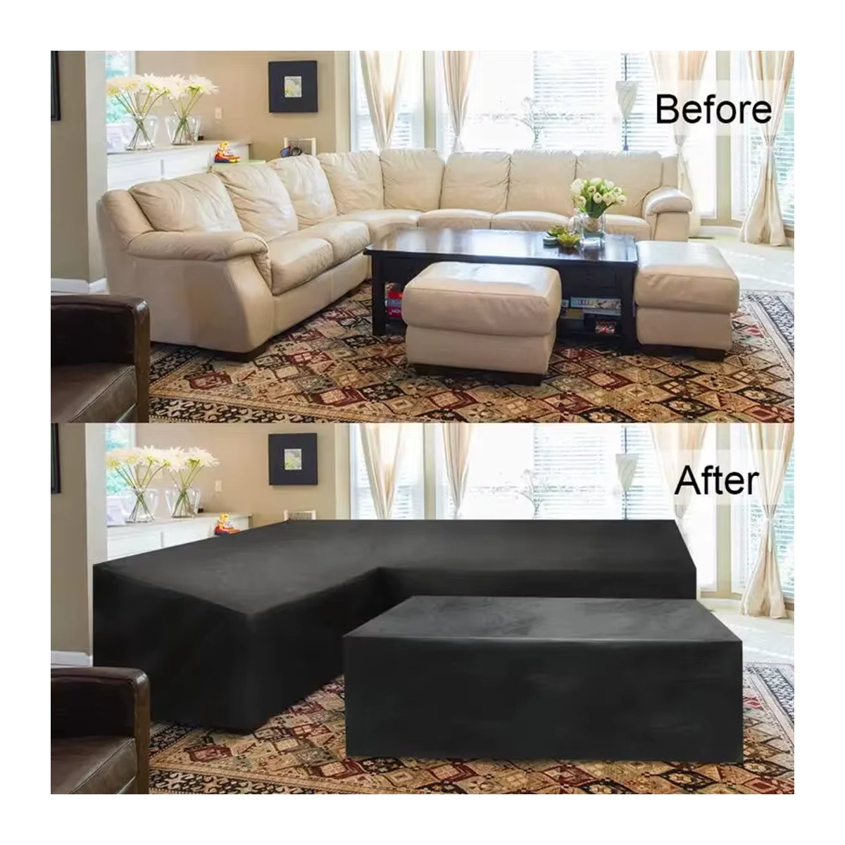 L-förmige Terrassen-Schnittsofa-Abdeckung aus hochwertigem 210D-Textil in Schwarz - Bild 4