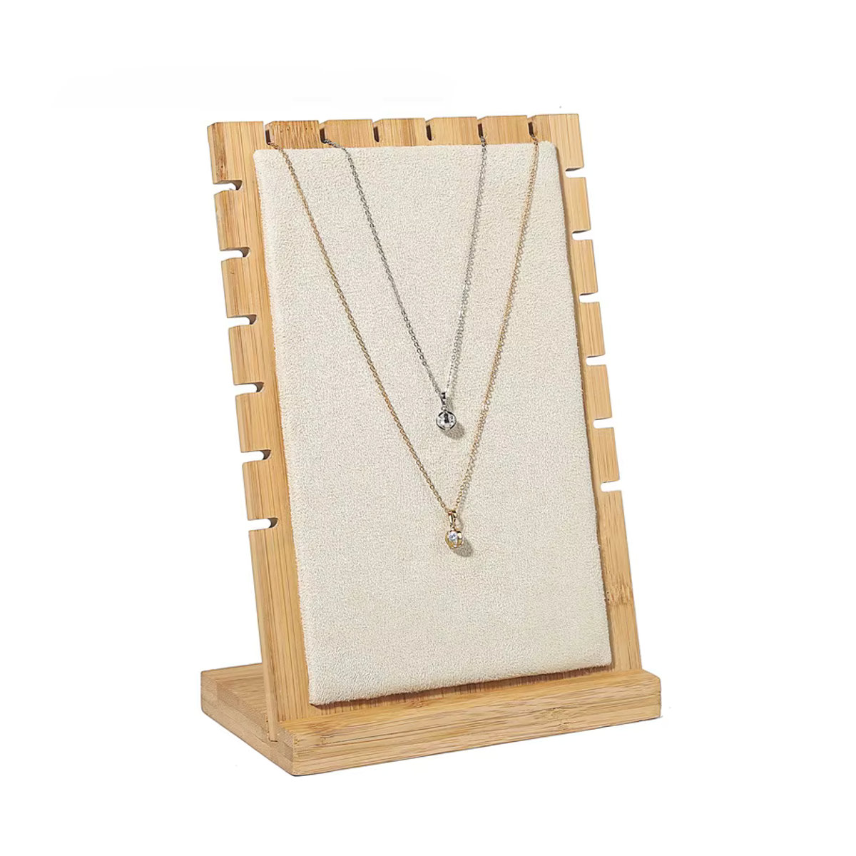 L-förmiger Halskettenständer aus Bambus und Holz von luckyiasv in Braun und Beige, vertikaler Schmuckständer für Anhänger, minimalistisches Design, stehend - Bild 3