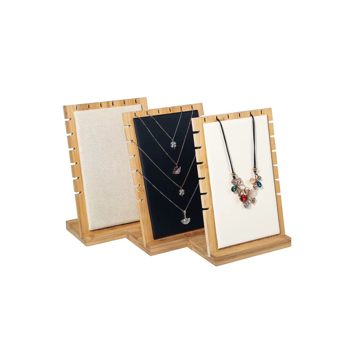 L-förmiger Halskettenständer aus Bambus und Holz von luckyiasv in Braun und Beige, vertikaler Schmuckständer für Anhänger, minimalistisches Design, stehend - Bild 4
