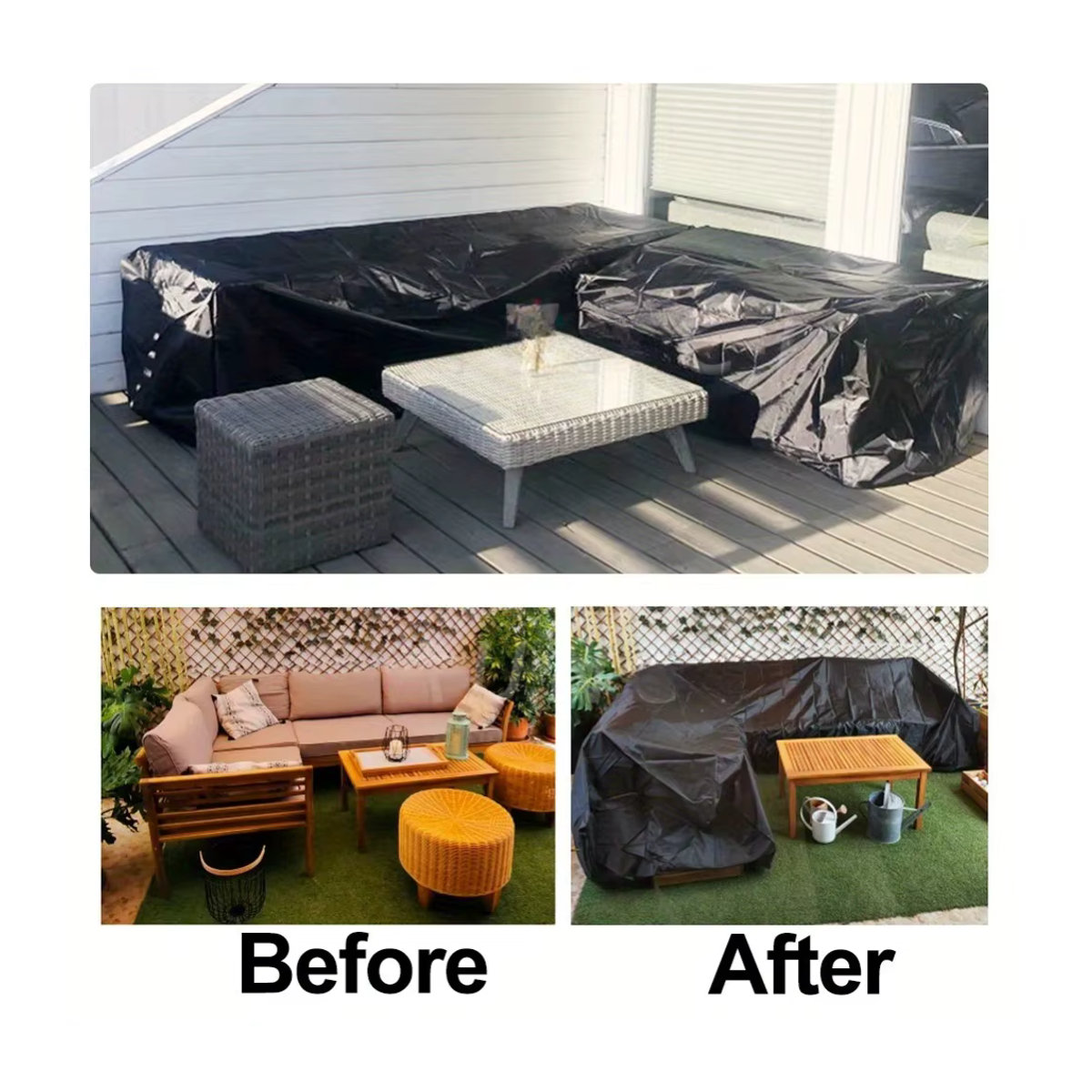 L-förmiger Outdoor-Sofabezug aus wind- und UV-beständigem Polyester für Gartenmöbel in Schwarz und Anthrazit - Bild 2