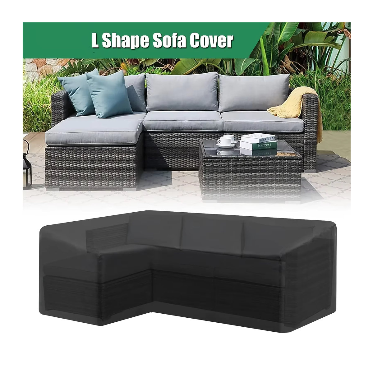 L-förmiger Outdoor-Sofabezug aus wind- und UV-beständigem Polyester für Gartenmöbel in Schwarz und Anthrazit - Bild 3