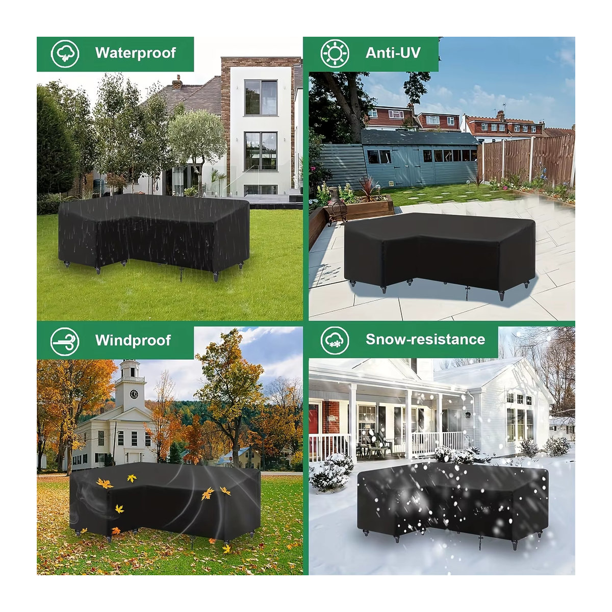 L-förmiger Outdoor-Sofabezug aus wind- und UV-beständigem Polyester für Gartenmöbel in Schwarz und Anthrazit - Bild 4