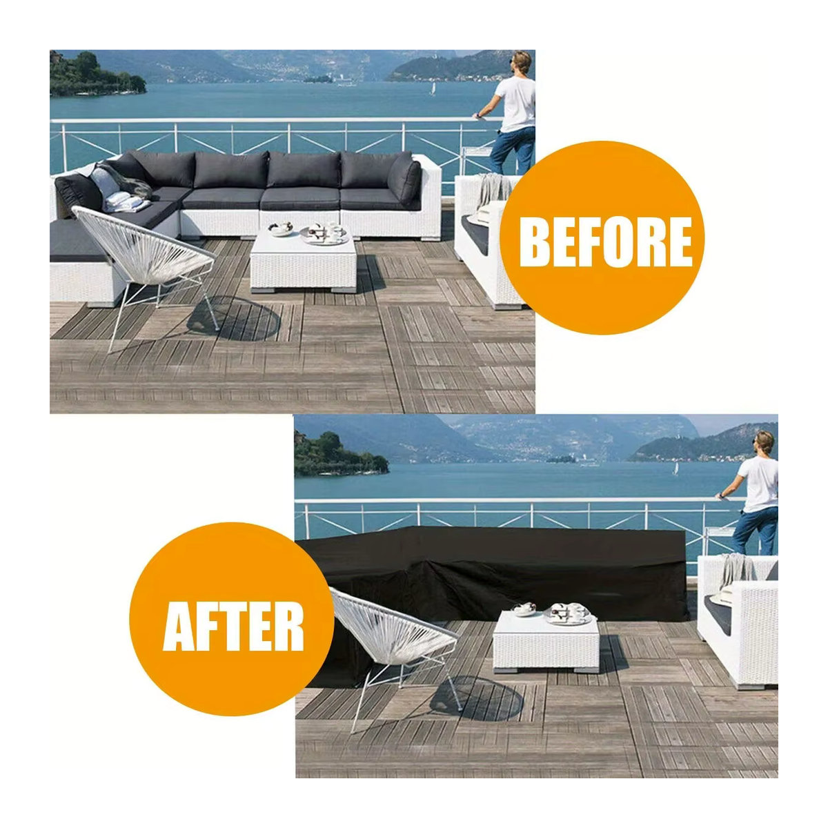 L-förmiger Outdoor-Sofabezug aus wind- und UV-beständigem Polyester für Gartenmöbel in Schwarz und Anthrazit - Bild 6