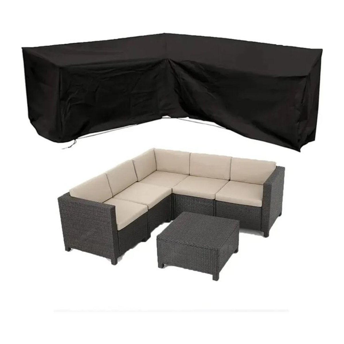L-förmiger Sofabezug aus 210D Oxford-Gewebe in Schwarz, wetterfester und UV-beständiger Gartenmöbelbezug - Bild 1