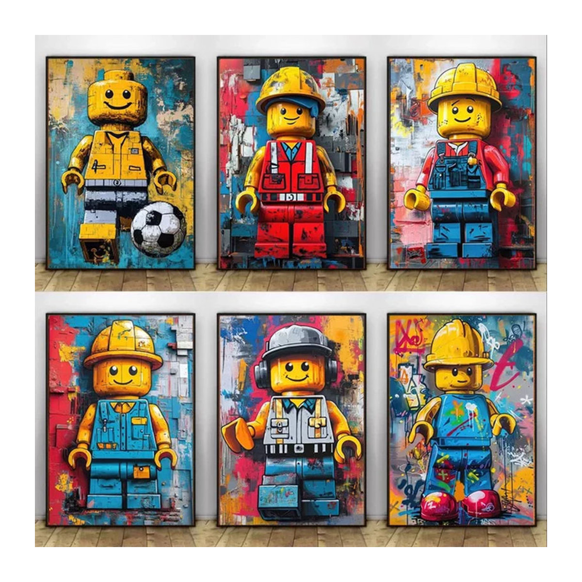 L-Legos Wandkunst Leinwanddruck verschiedene Berufe im Cartoon-Stil für Kinderzimmer, mehrfarbig und abstrakt - Bild 1
