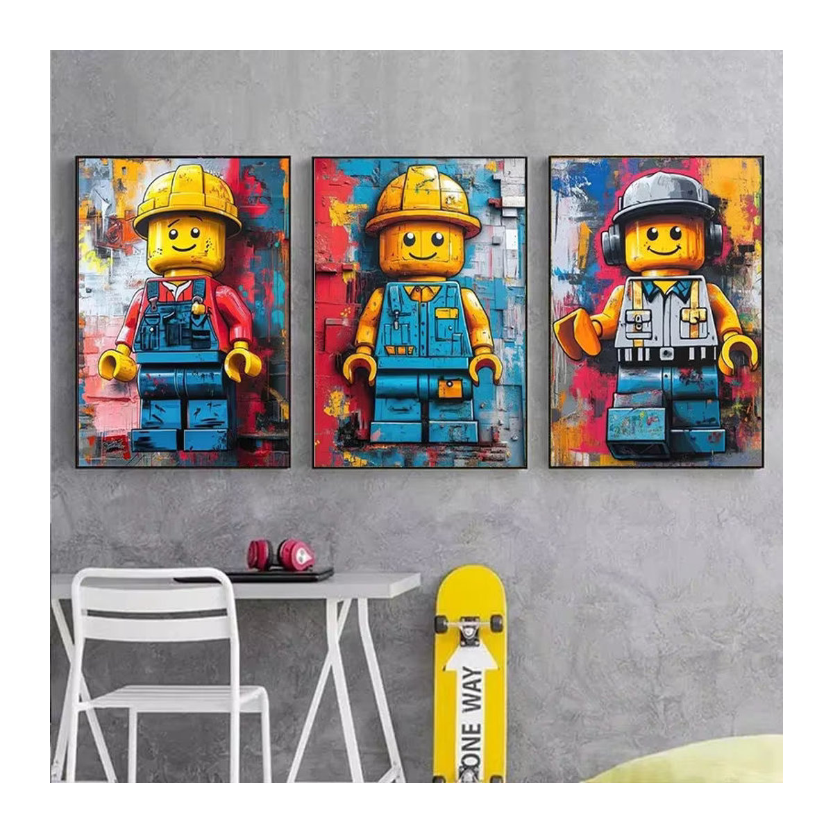 L-Legos Wandkunst Leinwanddruck verschiedene Berufe im Cartoon-Stil für Kinderzimmer, mehrfarbig und abstrakt - Bild 2