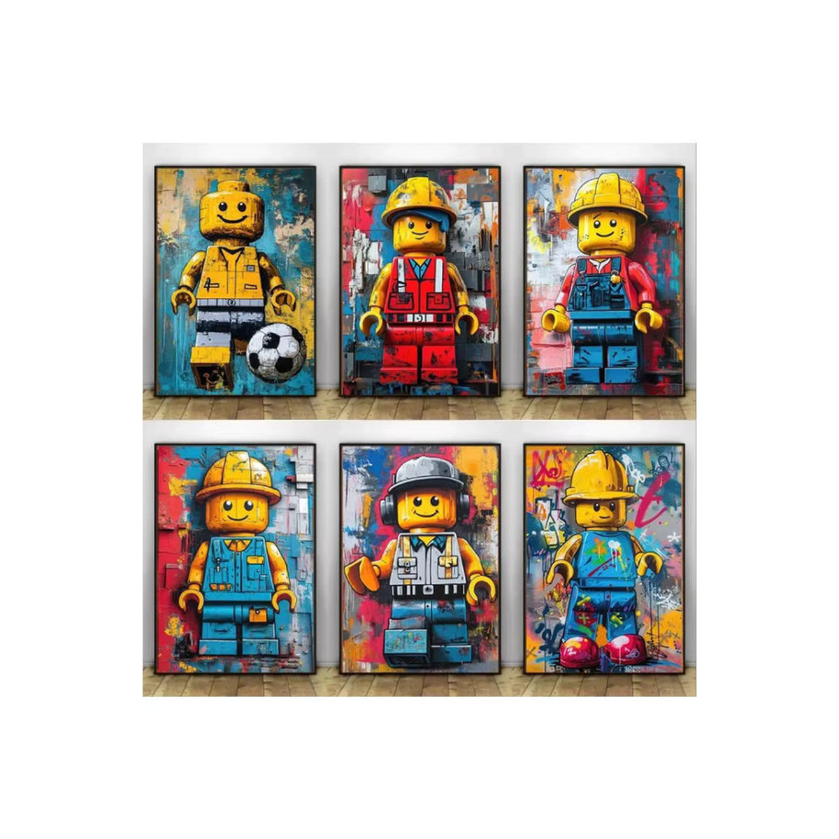 L-Legos Wandkunst Leinwanddruck verschiedene Berufe im Cartoon-Stil für Kinderzimmer, mehrfarbig und abstrakt - Bild 4