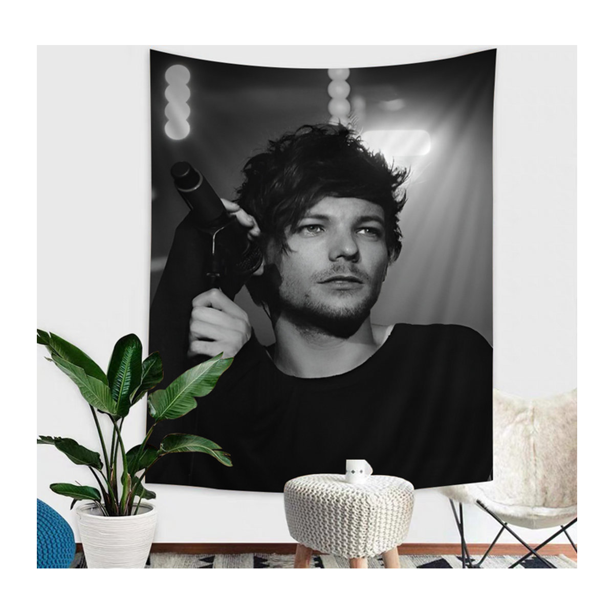 L-Louis Hängender böhmischer Wandteppich im Anime Kawaii Design, Schwarz, B: 70 cm, H: 50 cm - Bild 1