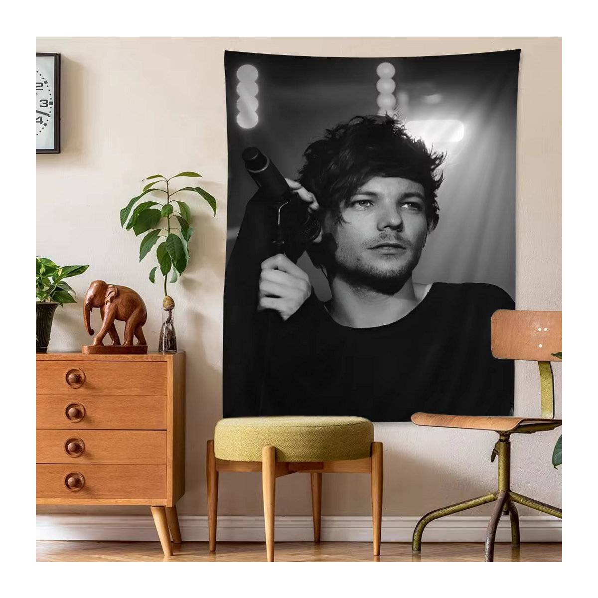 L-Louis Hängender böhmischer Wandteppich im Anime Kawaii Design, Schwarz, B: 70 cm, H: 50 cm - Bild 3
