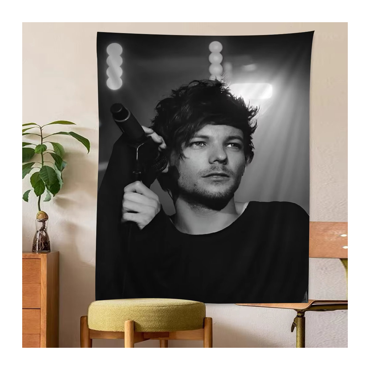 L-Louis Hängender böhmischer Wandteppich im Anime Kawaii Design, Schwarz, B: 70 cm, H: 50 cm - Bild 4