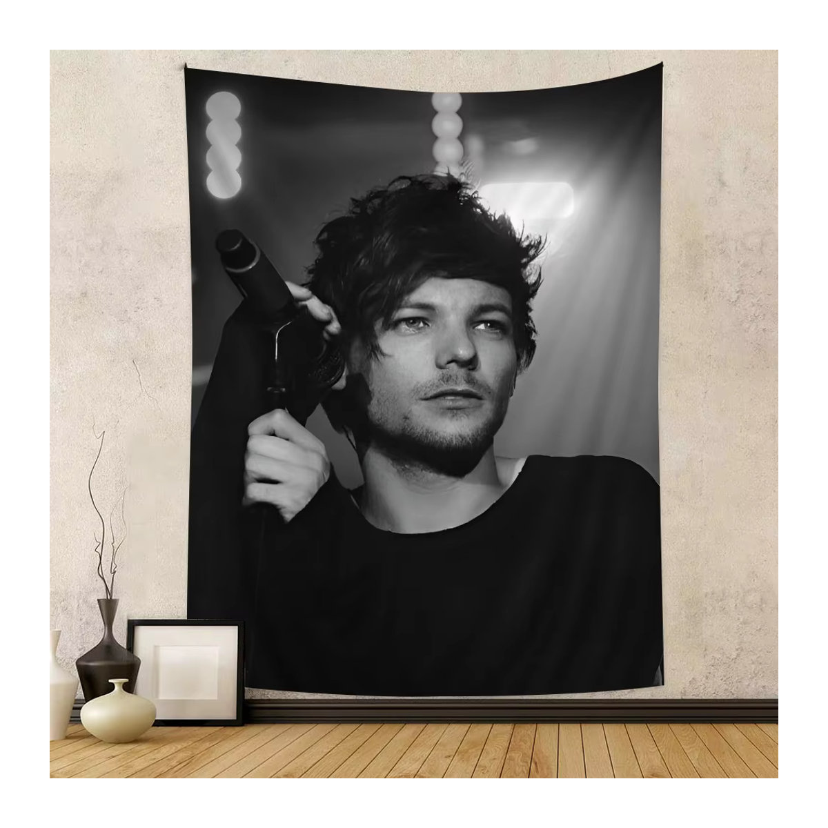 L-Louis Hängender böhmischer Wandteppich im Anime Kawaii Design, Schwarz, B: 70 cm, H: 50 cm - Bild 5