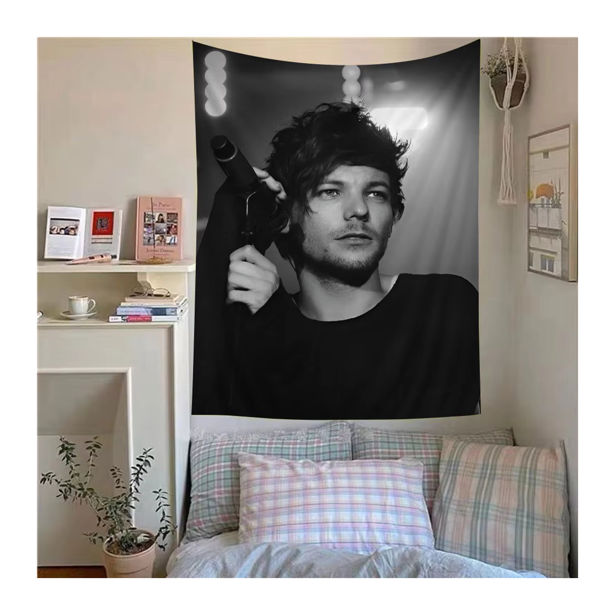 L-Louis Hängender böhmischer Wandteppich im Anime Kawaii Design, Schwarz, B: 70 cm, H: 50 cm - Bild 6