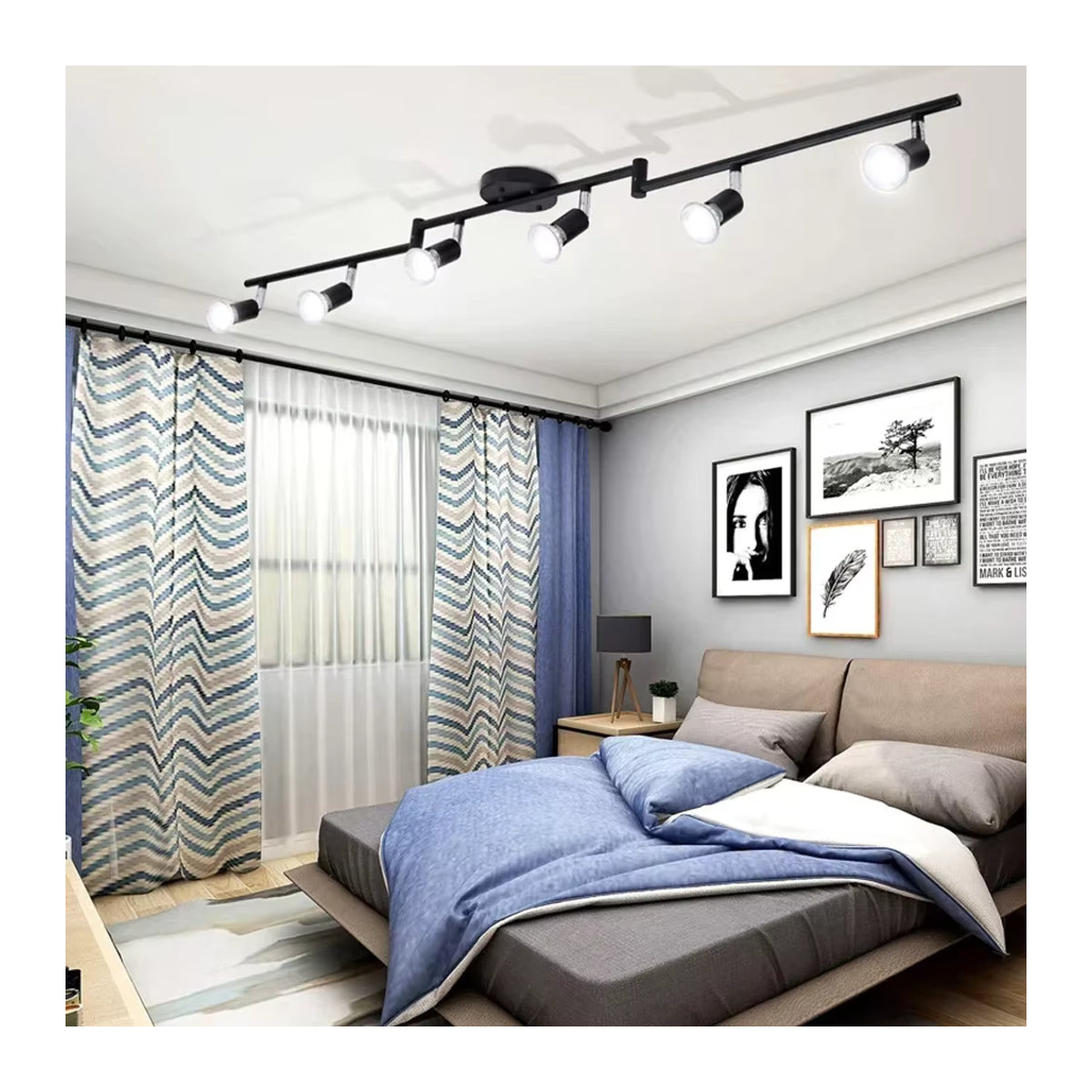 L-MANG 6-Kopf LED-Deckenleuchte in Schwarz mit GU10 Fassung, moderner Deckenspot mit drehbarem Winkel für Wohnzimmer, Küche und Schlafzimmer - Bild 2