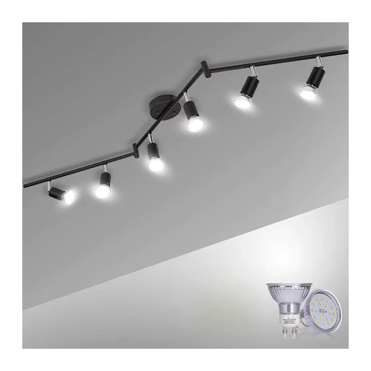 L-MANG 6-Kopf LED-Deckenleuchte in Schwarz mit GU10 Fassung, moderner Deckenspot mit drehbarem Winkel für Wohnzimmer, Küche und Schlafzimmer - Bild 4
