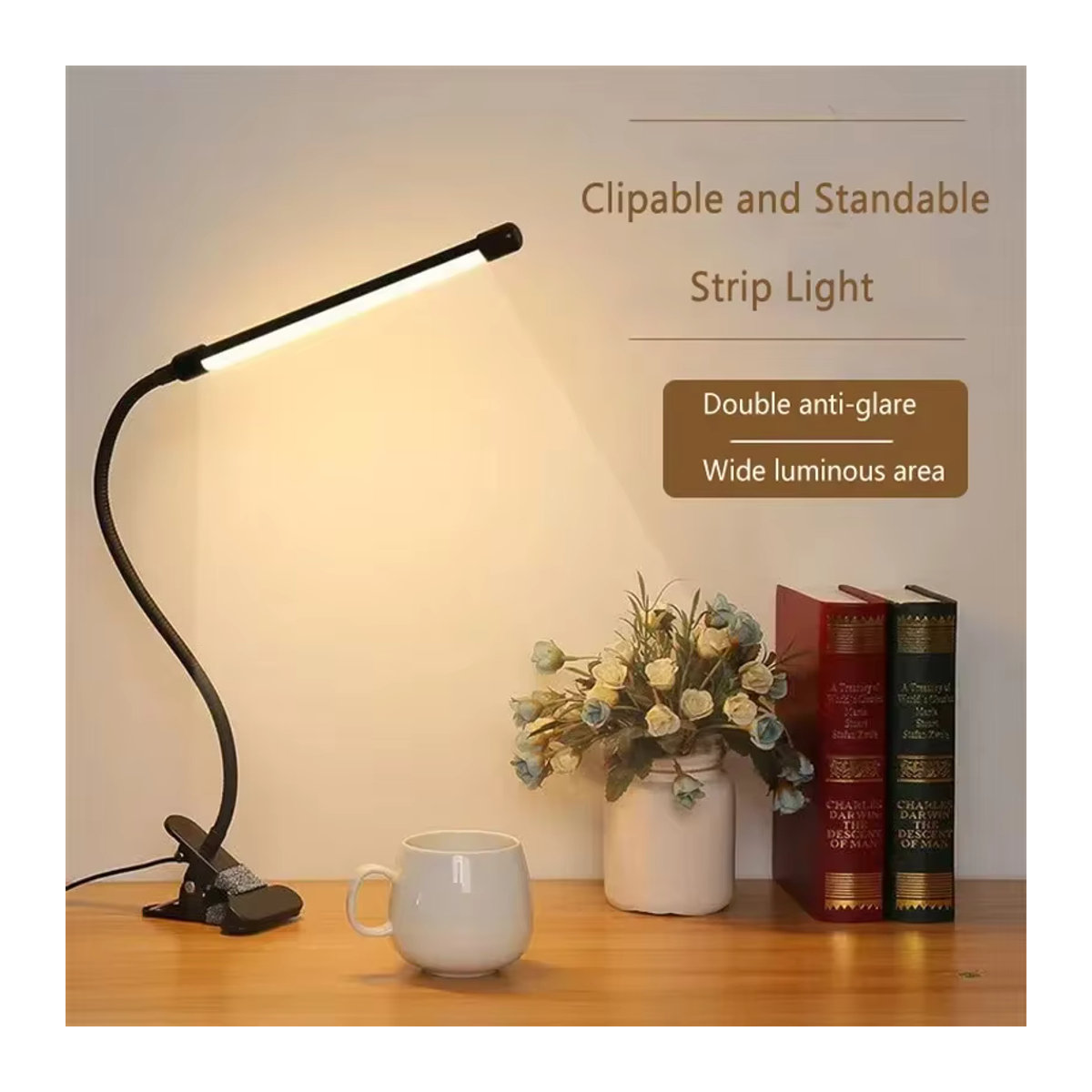 L-MANG LED Klemmlampe in Schwarz mit Augenschutz für Schreibtisch und Nachttisch - Bild 2