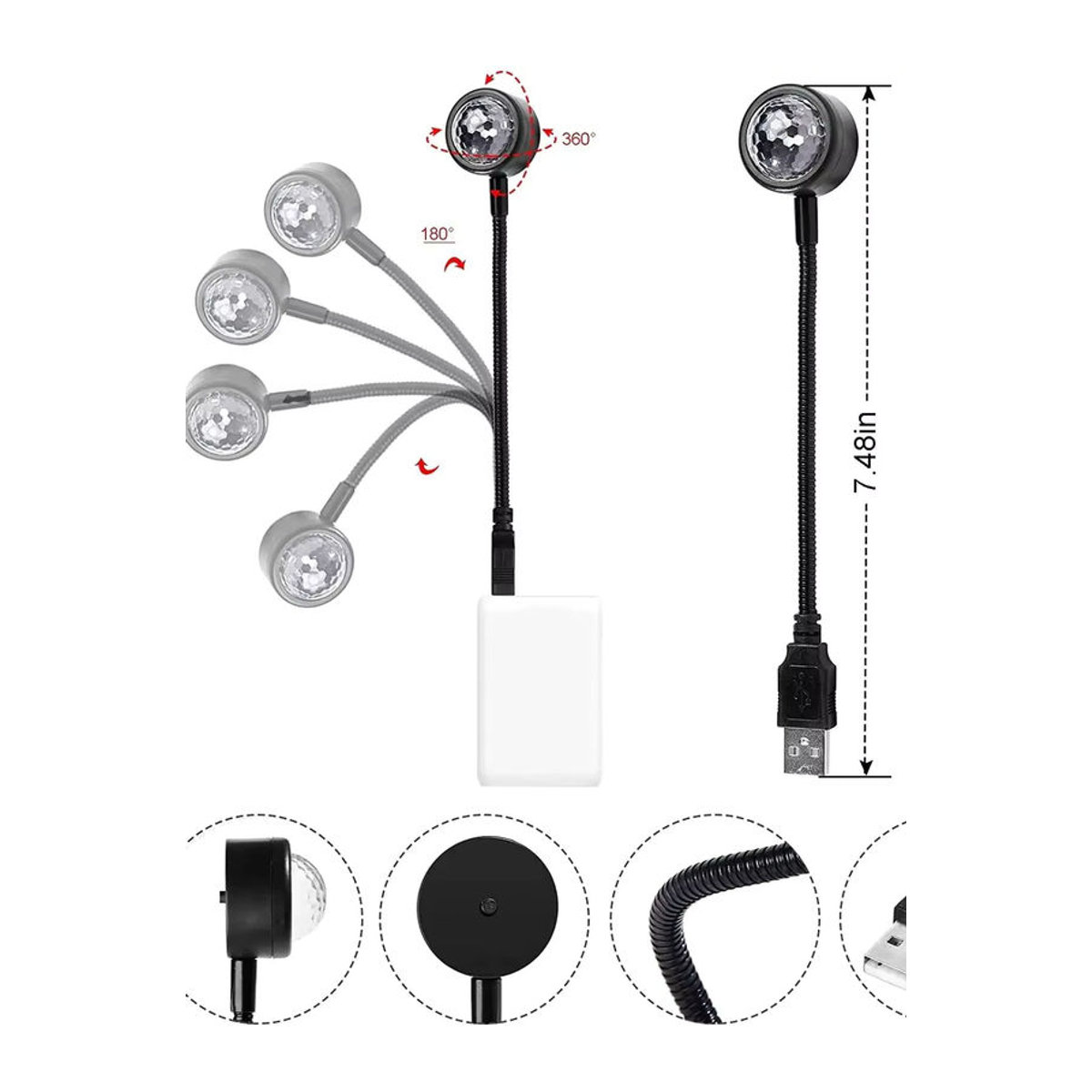 L-MANG Mini RGB Disco Ball USB Party Beleuchtung für Auto und Raum in Bunt - Bild 7