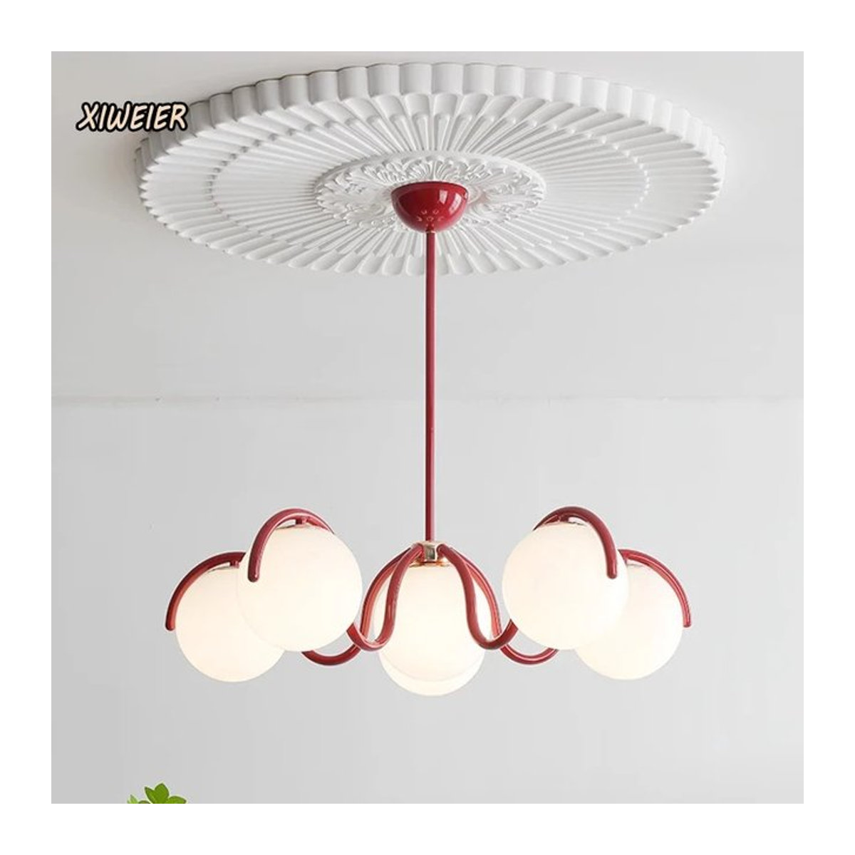 L-MANG Nordic Magic Bean Glas Pendelleuchte in Rot und Beige, minimalistisches Design für Wohnzimmer, Schlafzimmer oder Esszimmer - Bild 1