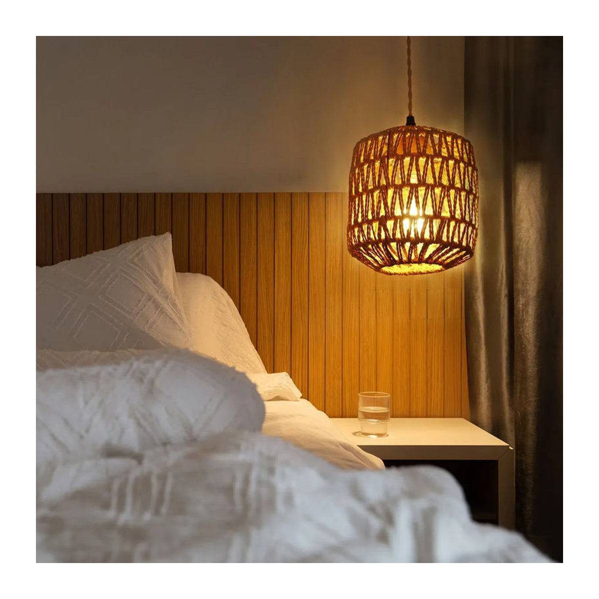 L-MANG Vintage Rattan Wandleuchte in Braun im Bohemian Retro-Stil mit E27 Fassung - Bild 2