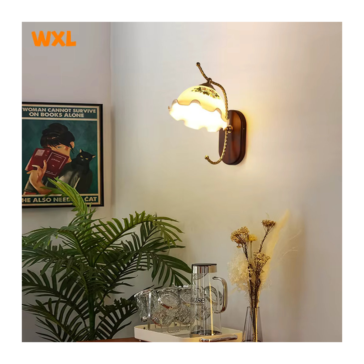 L-MANG Wandlampe aus Massivholz und Glas in Braun im minimalistischen Retro-Design für Schlafzimmer und Wohnzimmer - Bild 2